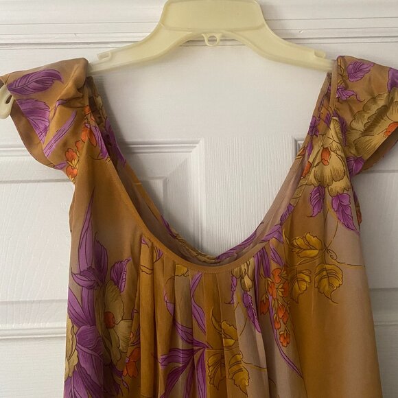 Anthropologie Gold and Purple Floral Mini Dress - Picture 4 of 7